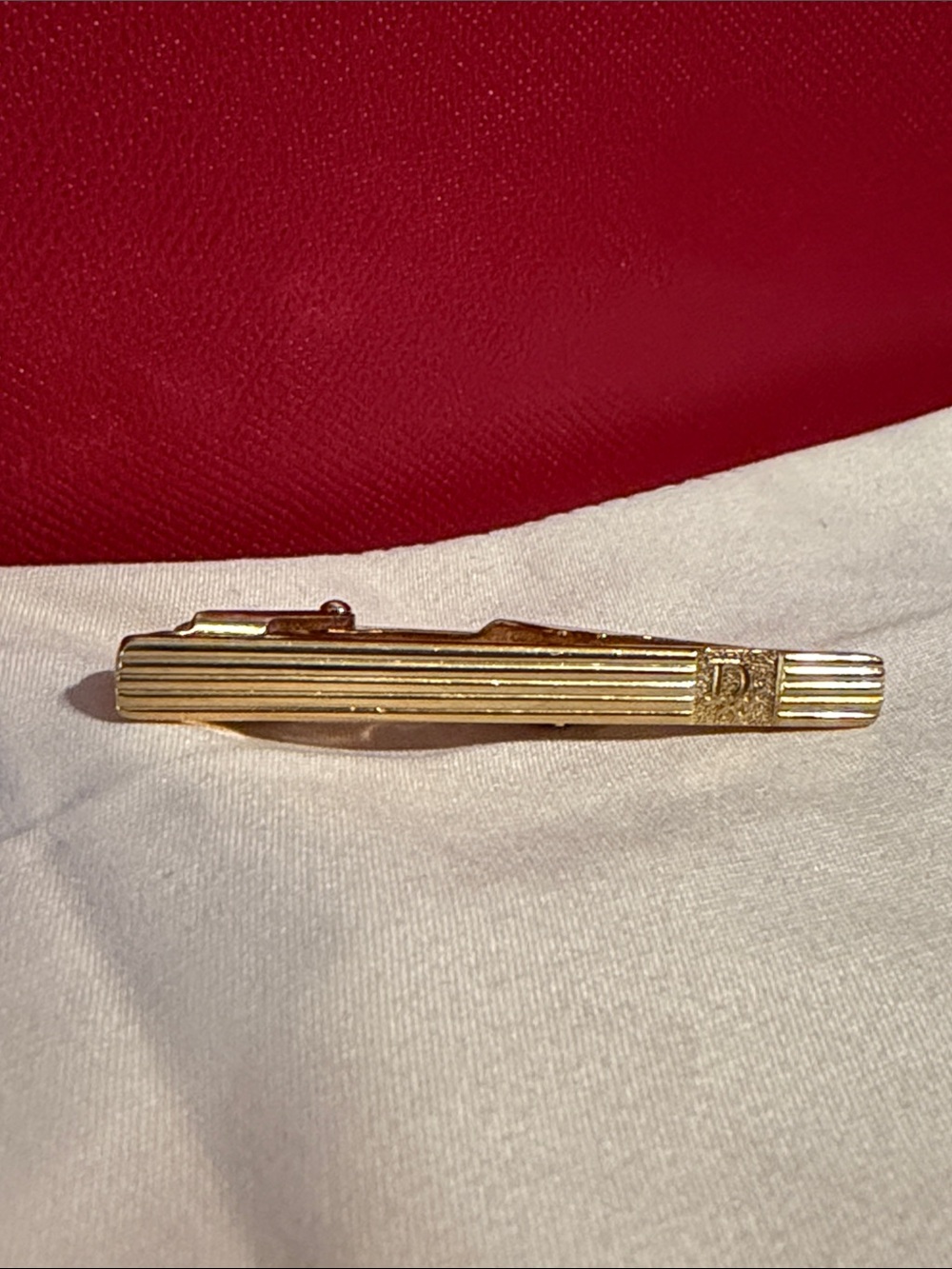 Dior Gold Ribbed Men's Tie Clip